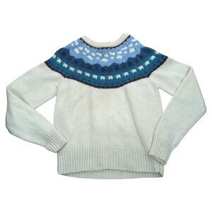 Vintage Woolrich White 100% Wool Sweater Farm Sheep Scene Fair Isle Yoke Medium